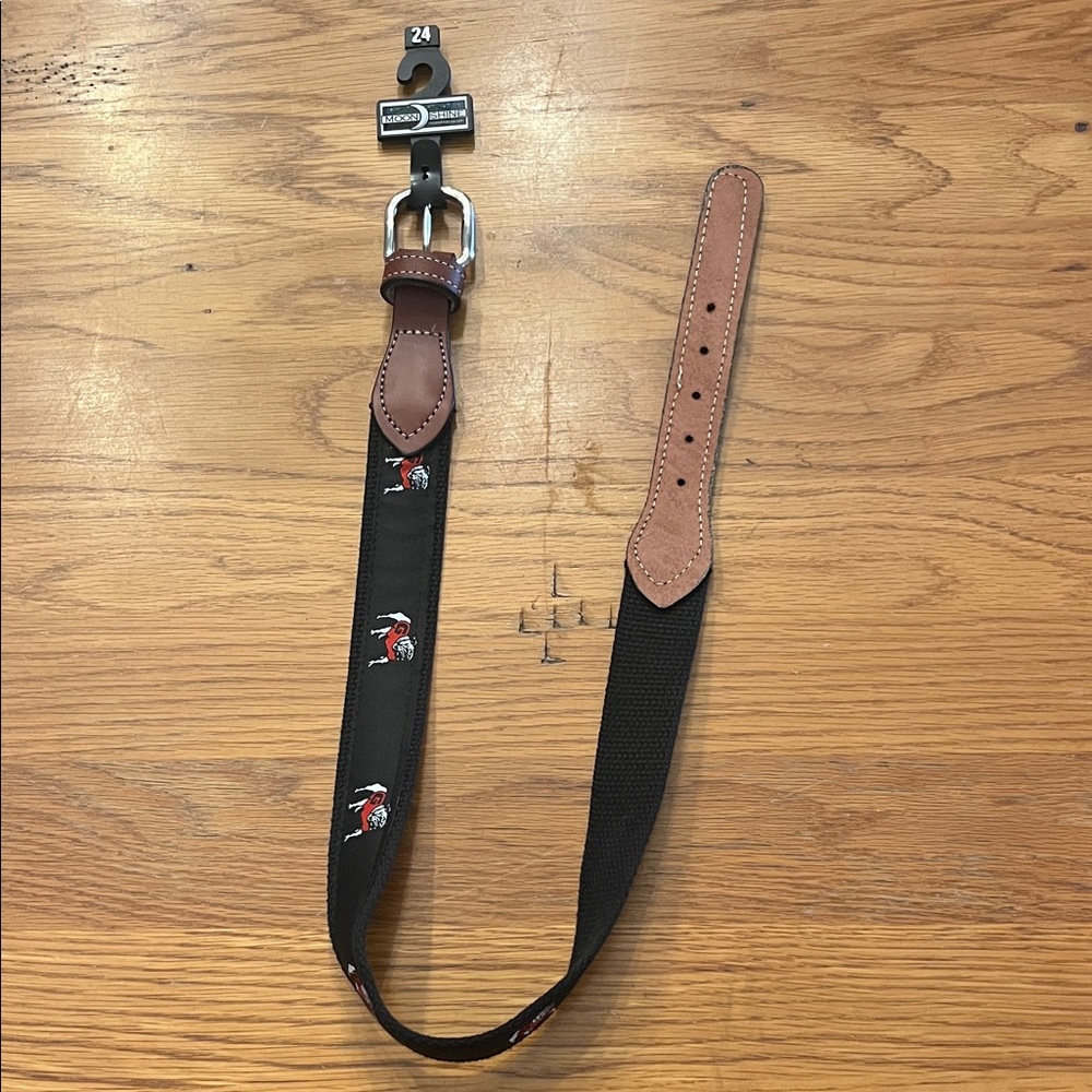 Boys Black and Brown Belt with Embroidered UGA Bulldog Design